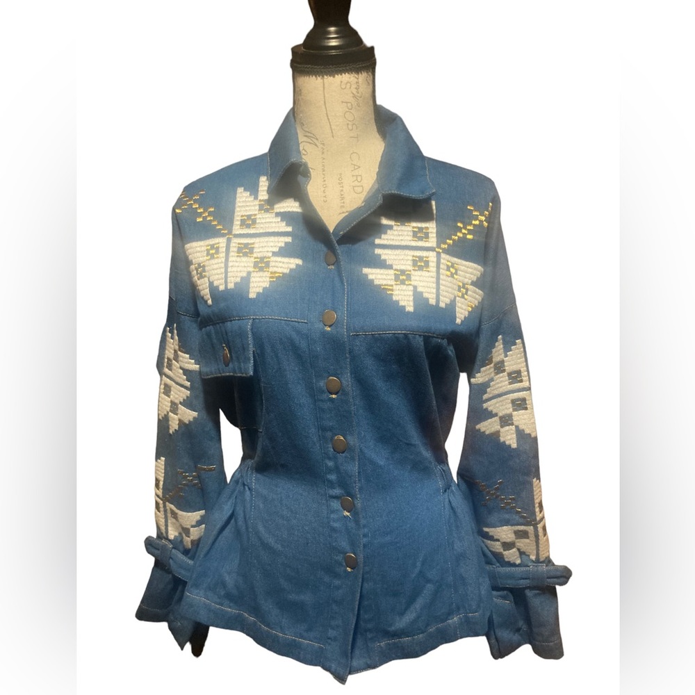 Hand stitched embroidered jean shirt March11